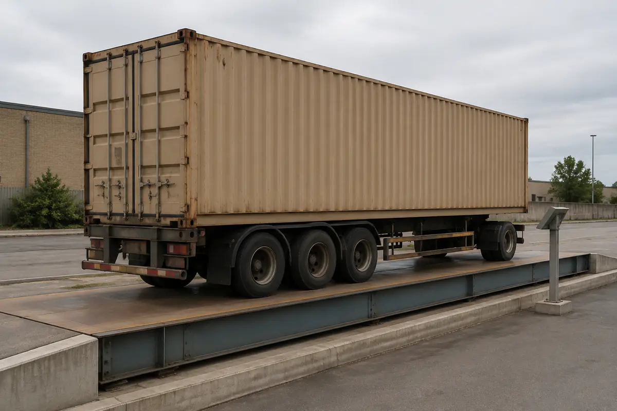 Plain packed container on a generic weighbridge